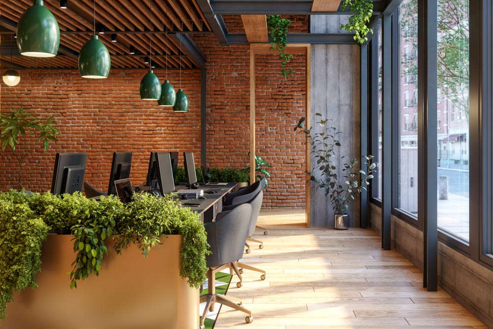 Ett modernt kontor med hållbart material